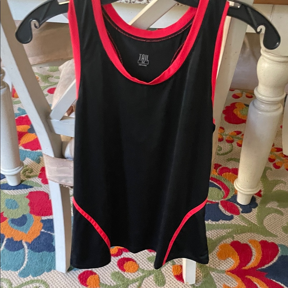 Tail Black Tank Top with Red Trim